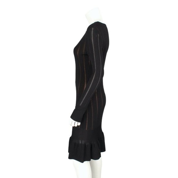 ALAIA Black Long Sleeve Laser Cut Ruffle Hem Dress - Picture 3 of 11